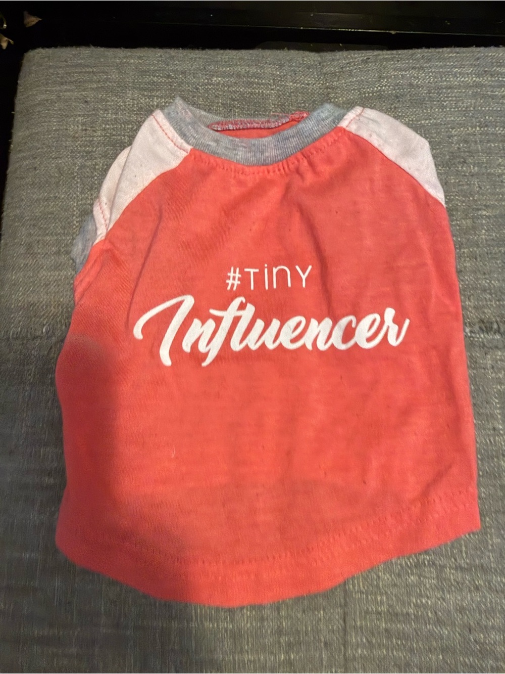 #Tiny Influencer Dog Short-Sleeve Top in Coral and Gray XS